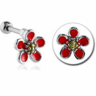 SURGICAL STEEL JEWELLED TRAGUS MICRO BARBELL WITH ENAMEL - FLOWER PIERCING