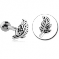 SURGICAL STEEL TRAGUS MICRO BARBELL - LEAF PIERCING