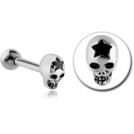SURGICAL STEEL TRAGUS MICRO BARBELL - SKULL WITH STAR PIERCING