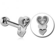 SURGICAL STEEL JEWELLED TRAGUS MICRO BARBELL - HEART PIERCING