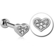 SURGICAL STEEL JEWELLED TRAGUS MICRO BARBELL - HEART PIERCING