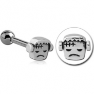 SURGICAL STEEL TRAGUS MICRO BARBELL - FRANKENSTEIN PIERCING