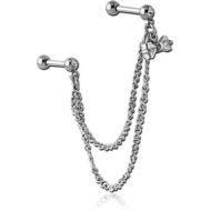SURGICAL STEEL JEWELLED TRAGUS MICRO BARBELLS CHAIN LINKED - BOW PIERCING