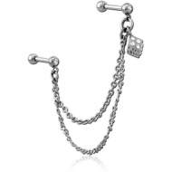 SURGICAL STEEL JEWELLED TRAGUS MICRO BARBELLS CHAIN LINKED - RUBIK PIERCING