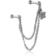 SURGICAL STEEL JEWELLED TRAGUS MICRO BARBELLS CHAIN LINKED - STAR PIERCING