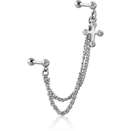 SURGICAL STEEL JEWELLED TRAGUS MICRO BARBELLS CHAIN LINKED - CROSS PIERCING