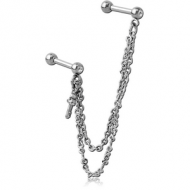SURGICAL STEEL JEWELLED TRAGUS MICRO BARBELLS CHAIN LINKED - KEY PIERCING