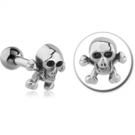 SURGICAL STEEL TRAGUS MICRO BARBELL - CROSSBONES SKULL PIERCING