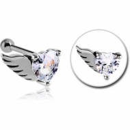 SURGICAL STEEL JEWELLED WINGED HEART TRAGUS MICRO BARBELL PIERCING