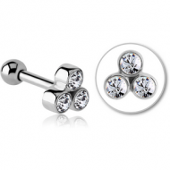 SURGICAL STEEL TRIPLE JEWELLED TRAGUS MICRO BARBELL PIERCING