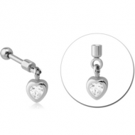 SURGICAL STEEL HELIX MICRO BARBELL WITH JEWELLED CHARM - HEART PIERCING