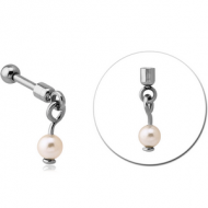 SURGICAL STEEL HELIX MICRO BARBELL WITH SYNTHETIC PEARL CHARM