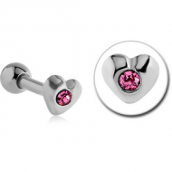 SURGICAL STEEL JEWELLED HEART TRAGUS MICRO BARBELL PIERCING