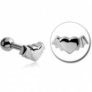 SURGICAL STEEL WINGED HEART TRAGUS MICRO BARBELL PIERCING