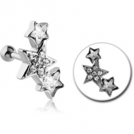 SURGICAL STEEL JEWELLED TRAGUS MICRO BARBELL - THREE STARS PIERCING