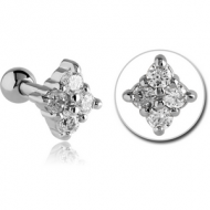 SURGICAL STEEL JEWELLED TRAGUS MICRO BARBELL - RHOMBUS PIERCING