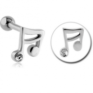 SURGICAL STEEL JEWELLED TRAGUS MICRO BARBELL - MUSIC NOTE PIERCING