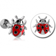 SURGICAL STEEL TRAGUS MICRO BARBELL WITH ENAMEL - LADYBUG PIERCING