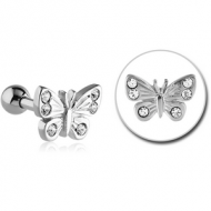 SURGICAL STEEL JEWELLED TRAGUS BARBELL - BUTTERFLY PIERCING