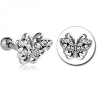 SURGICAL STEEL JEWELLED TRAGUS MICRO BARBELL - BUTTERFLY PIERCING