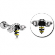 SURGICAL STEEL JEWELLED TRAGUS MICRO BARBELL WITH ENAMEL - BEE PIERCING