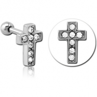 SURGICAL STEEL JEWELLED TRAGUS MICRO BARBELL - CROSS