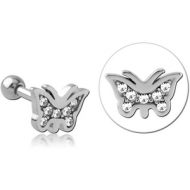 SURGICAL STEEL JEWELLED TRAGUS MICRO BARBELL - BUTTERFLY