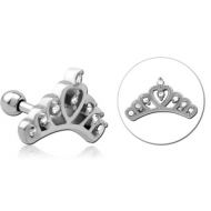 SURGICAL STEEL JEWELLED TRAGUS MICRO BARBELL - CROWN PIERCING