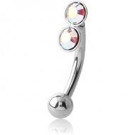 SURGICAL STEEL JEWELLED FANCY CURVED MICRO BARBELL-TWO STONES PIERCING