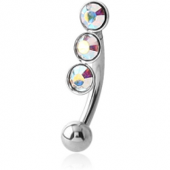 SURGICAL STEEL JEWELLED FANCY CURVED MICRO BARBELL-3 STONES