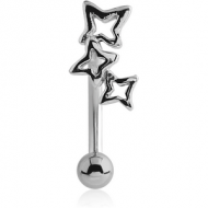 SURGICAL STEEL FANCY CURVED MICRO BARBELL - THREE STARS PIERCING