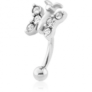 SURGICAL STEEL JEWELLED FANCY CURVED MICRO BARBELL - BUTTERFLY PIERCING