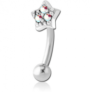SURGICAL STEEL JEWELLED FANCY CURVED MICRO BARBELL - STAR PRONGS PIERCING