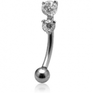 SURGICAL STEEL 2 JEWELLED PRONG SET FANCY CURVED MICRO BARBELL