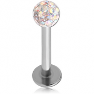 SURGICAL STEEL MICRO LABRET WITH EPOXY COATED CRYSTALINE JEWELLED BALL PIERCING
