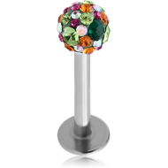 SURGICAL STEEL MICRO LABRET WITH EPOXY COATED CRYSTALINE JEWELLED BALL PIERCING