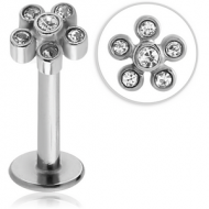 SURGICAL STEEL MICRO LABRET WITH JEWELLED ATTACHMENT - FLOWER PIERCING