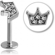 SURGICAL STEEL MICRO LABRET WITH JEWELLED ATTACHMENT - CROWN PIERCING