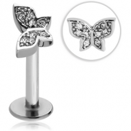 SURGICAL STEEL MICRO LABRET WITH JEWELLED ATTACHMENT - BUTTERFLY PIERCING