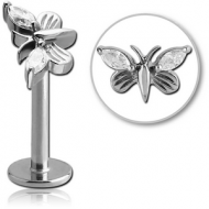 SURGICAL STEEL MICRO LABRET WITH JEWELLED ATTACHMENT - BUTTERFLY