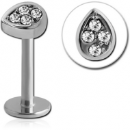 SURGICAL STEEL MICRO LABRET WITH JEWELLED ATTACHMENT - DROP JEWELLED PIERCING