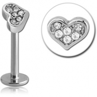 SURGICAL STEEL MICRO LABRET WITH JEWELLED ATTACHMENT - HEART PIERCING