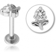 SURGICAL STEEL MICRO LABRET WITH JEWELLED ATTACHMENT - FLOWER PIERCING