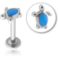 SURGICAL STEEL MICRO LABRET WITH ENAMEL ATTACHMENT - TURTLE PIERCING