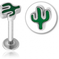 SURGICAL STEEL MICRO LABRET WITH ENAMEL ATTACHMENT - CACTUS PIERCING
