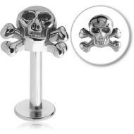 SURGICAL STEEL MICRO LABRET WITH ATTACHMENT - CROSSBONES SKULL PIERCING