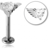 SURGICAL STEEL MICRO LABRET WITH JEWELLED ATTACHMENT - HEART WITH LEFT WING PIERCING