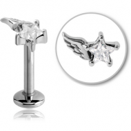 SURGICAL STEEL MICRO LABRET WITH JEWELLED ATTACHMENT - STAR WITH LEFT WING PIERCING