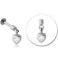 SURGICAL STEEL TRAGUS MICRO LABRET WITH JEWELLED CHARM - HEART PIERCING