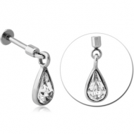 SURGICAL STEEL TRAGUS MICRO LABRET WITH JEWELLED CHARM - PAIR DROP PIERCING